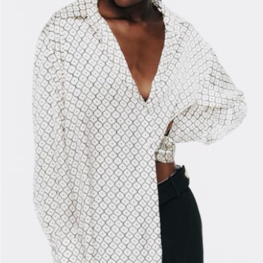 Zara Beige & Black Patterned Satin Women's Top